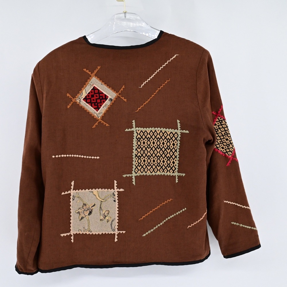 Vintage Cottage Core Patchwork Brown Embroidered … - image 7